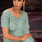 Rajwada Sea green Embellished Georgette Saree With unstitched Blouse For Women