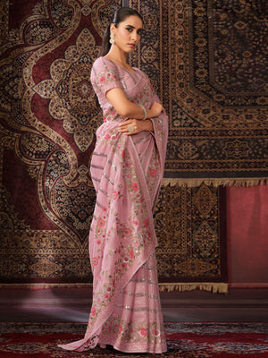Rajwada Pink Embellished Georgette Saree With unstitched Blouse For Women