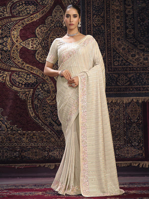 Rajwada Off white Embellished Georgette Saree With unstitched Blouse For Women