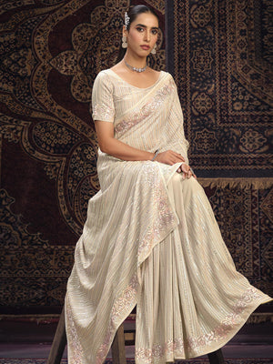 Rajwada Off white Embellished Georgette Saree With unstitched Blouse For Women