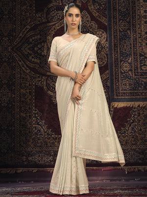 Rajwada Off white Embellished Georgette Saree With unstitched Blouse For Women