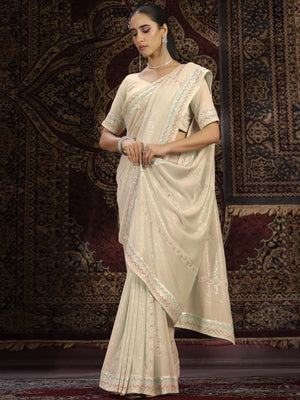 Rajwada Off white Embellished Georgette Saree With unstitched Blouse For Women