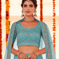 Rajwada Women Light Blue Embroidered Organza Semi Stitched Lehenga With Unstitched Blouse