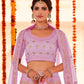 Rajwada Women Purple Embroidered Organza Semi Stitched Lehenga With Unstitched Blouse