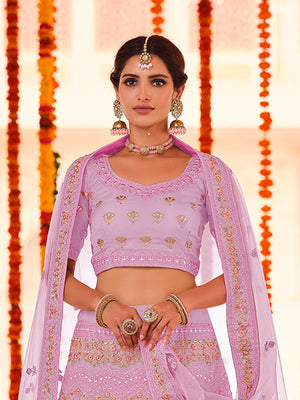 Rajwada Women Purple Embroidered Organza Semi Stitched Lehenga With Unstitched Blouse