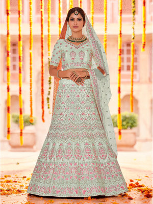 Rajwada Women Green Crepe Semi Stitched Lehenga With Unstitched Blouse