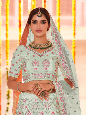 Rajwada Women Green Crepe Semi Stitched Lehenga With Unstitched Blouse