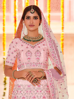 Rajwada Women Pink Crepe Semi Stitched Lehenga With Unstitched Blouse