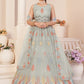 Rajwada Women Grey Net Embroidered Semi Stitched Lehenga With Unstitched Blouse