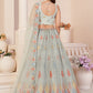 Rajwada Women Grey Net Embroidered Semi Stitched Lehenga With Unstitched Blouse