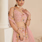 Rajwada Women Pink Net Embroidered Semi Stitched Lehenga With Unstitched Blouse
