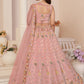 Rajwada Women Pink Net Embroidered Semi Stitched Lehenga With Unstitched Blouse