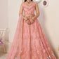 Rajwada Women Pink Net Embroidered Semi Stitched Lehenga With Unstitched Blouse