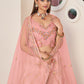 Rajwada Women Pink Net Embroidered Semi Stitched Lehenga With Unstitched Blouse