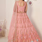 Rajwada Women Pink Net Embroidered Semi Stitched Lehenga With Unstitched Blouse