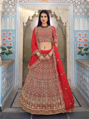 Rajwada Women Beautiful Red Semi Stitched Lehenga With Unstitched Blouse