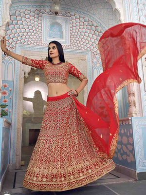 Rajwada Women Beautiful Red Semi Stitched Lehenga With Unstitched Blouse