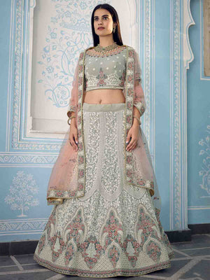 Rajwada Women Grey Designer Semi Stitched Lehenga With Unstitched Blouse