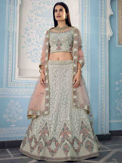 Rajwada Women Grey Designer Semi Stitched Lehenga With Unstitched Blouse