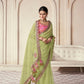 Rajwada Light Green Organza Embroidered Saree With Unstitched Blouse For Women