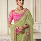 Rajwada Light Green Organza Embroidered Saree With Unstitched Blouse For Women