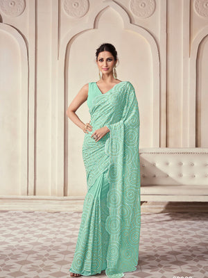 Rajwada Sea Green Georgette Embroidered Saree With Unstitched Blouse For Women