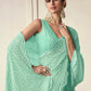 Rajwada Sea Green Georgette Embroidered Saree With Unstitched Blouse For Women