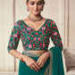 Rajwada Dark Green Organza Embroidered Saree With Unstitched Blouse For Women