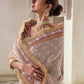 Rajwada Beige Organza Embroidered Saree With Unstitched Blouse For Women