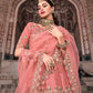 Rajwada Women Pretty Peach Soft Net Semi Stitched Lehenga With Unstitched Blouse