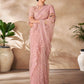 Rajwada Peach Net Embroidered Saree With Unstitched Blouse For Women