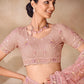 Rajwada Peach Net Embroidered Saree With Unstitched Blouse For Women