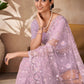 Rajwada Purple Net Embroidered Saree With Unstitched Blouse For Women