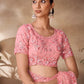 Rajwada Peach Net Embroidered Saree With Unstitched Blouse For Women