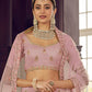 Rajwada Women Pink Organza Semi Stitched Lehenga With Unstitched Blouse