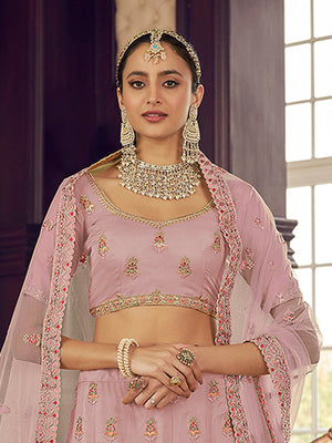 Rajwada Women Pink Organza Semi Stitched Lehenga With Unstitched Blouse