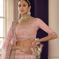 Rajwada Women Peach Crepe Semi Stitched Lehenga With Unstitched Blouse