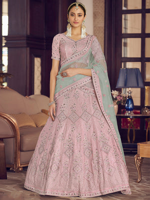 Rajwada Women Pink Embroidered Semi Stitched Lehenga With Unstitched Blouse