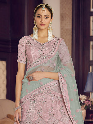 Rajwada Women Pink Embroidered Semi Stitched Lehenga With Unstitched Blouse