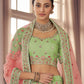 Rajwada Women Green Embroidered Organza Semi Stitched Lehenga With Unstitched Blouse
