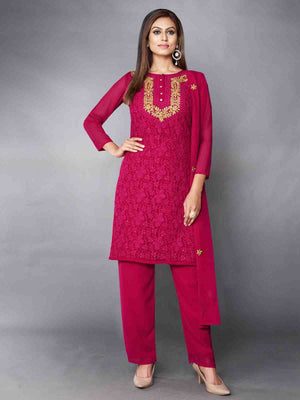 Rajwada Women Fancy Pink Semi Stitched Kurta Set