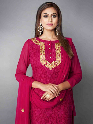 Rajwada Women Fancy Pink Semi Stitched Kurta Set