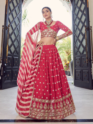 Rajwada Women Festive Designer Magenta Semi Stitched Lehenga With Unstitched Blouse