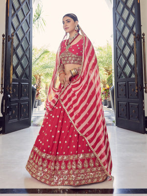 Rajwada Women Festive Designer Magenta Semi Stitched Lehenga With Unstitched Blouse