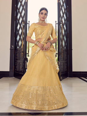 Rajwada Women Beige Classic Semi Stitched Lehenga With Unstitched Blouse