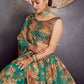 Rajwada Women Green Organza Semi Stitched Lehenga With Unstitched Blouse