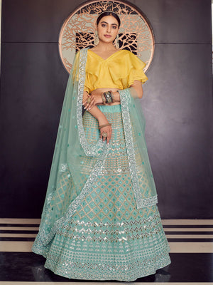 Rajwada Women Sea Green Stunning Semi Stitched Lehenga With  Unstitched Blouse