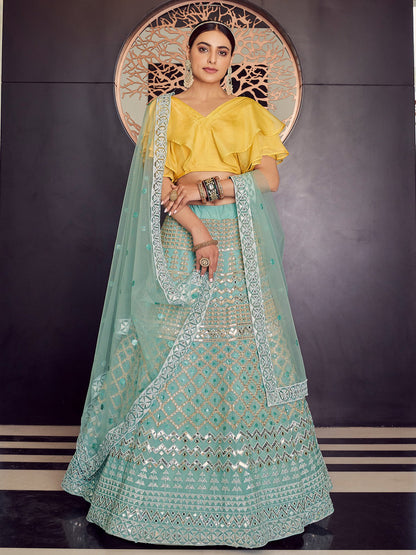 Rajwada Women Sea Green Stunning Semi Stitched Lehenga With  Unstitched Blouse