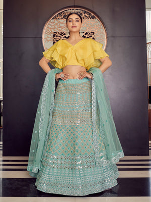 Rajwada Women Sea Green Stunning Semi Stitched Lehenga With  Unstitched Blouse