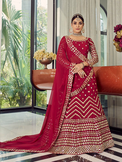 Rajwada Women Red Elegant  Semi Stitched Lehenga With  Unstitched Blouse